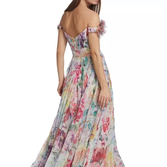 Marchesa Notte Off-The-Shoulder Chiffon Gown - Picture 3 of 3